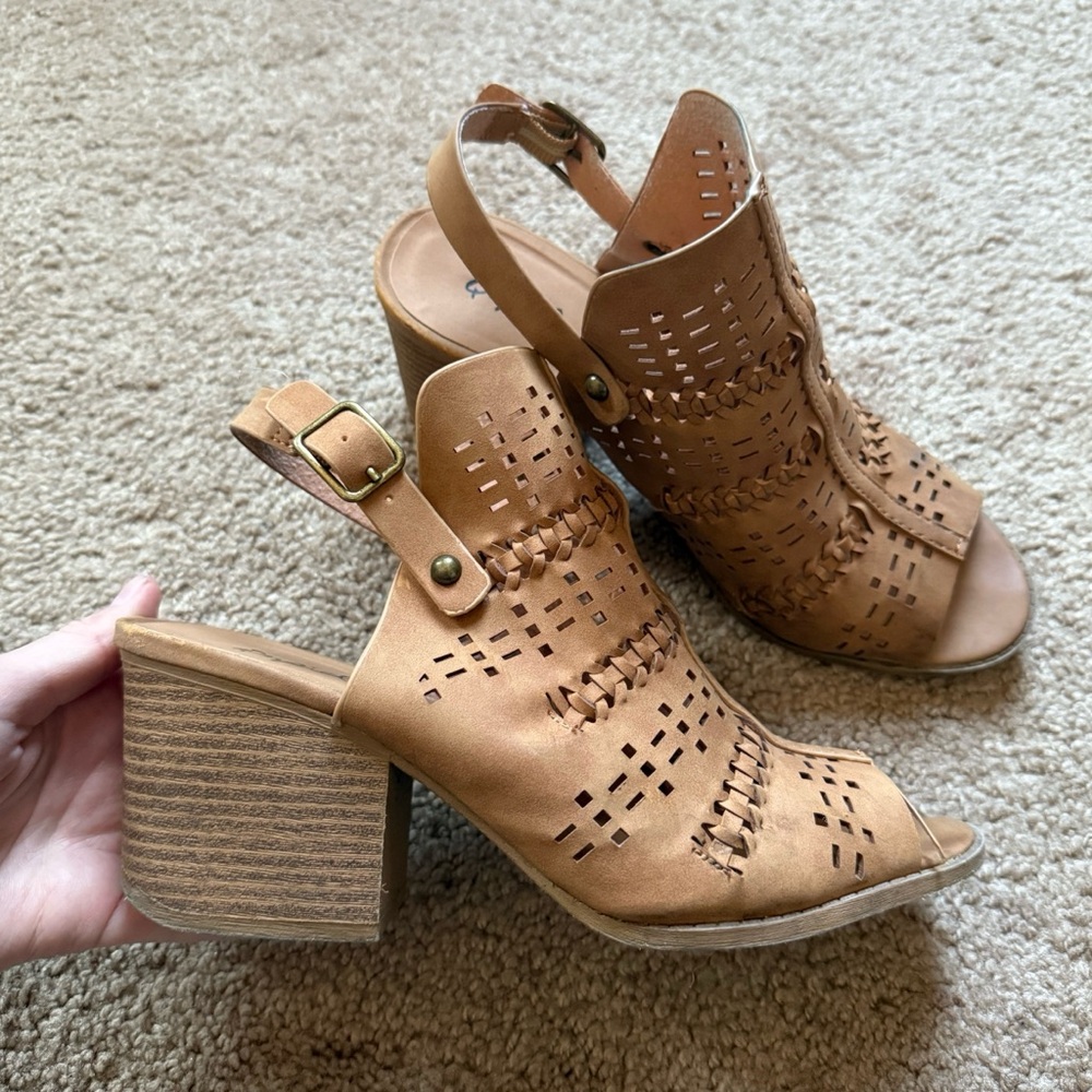 Tan Woven Heeled Sandals